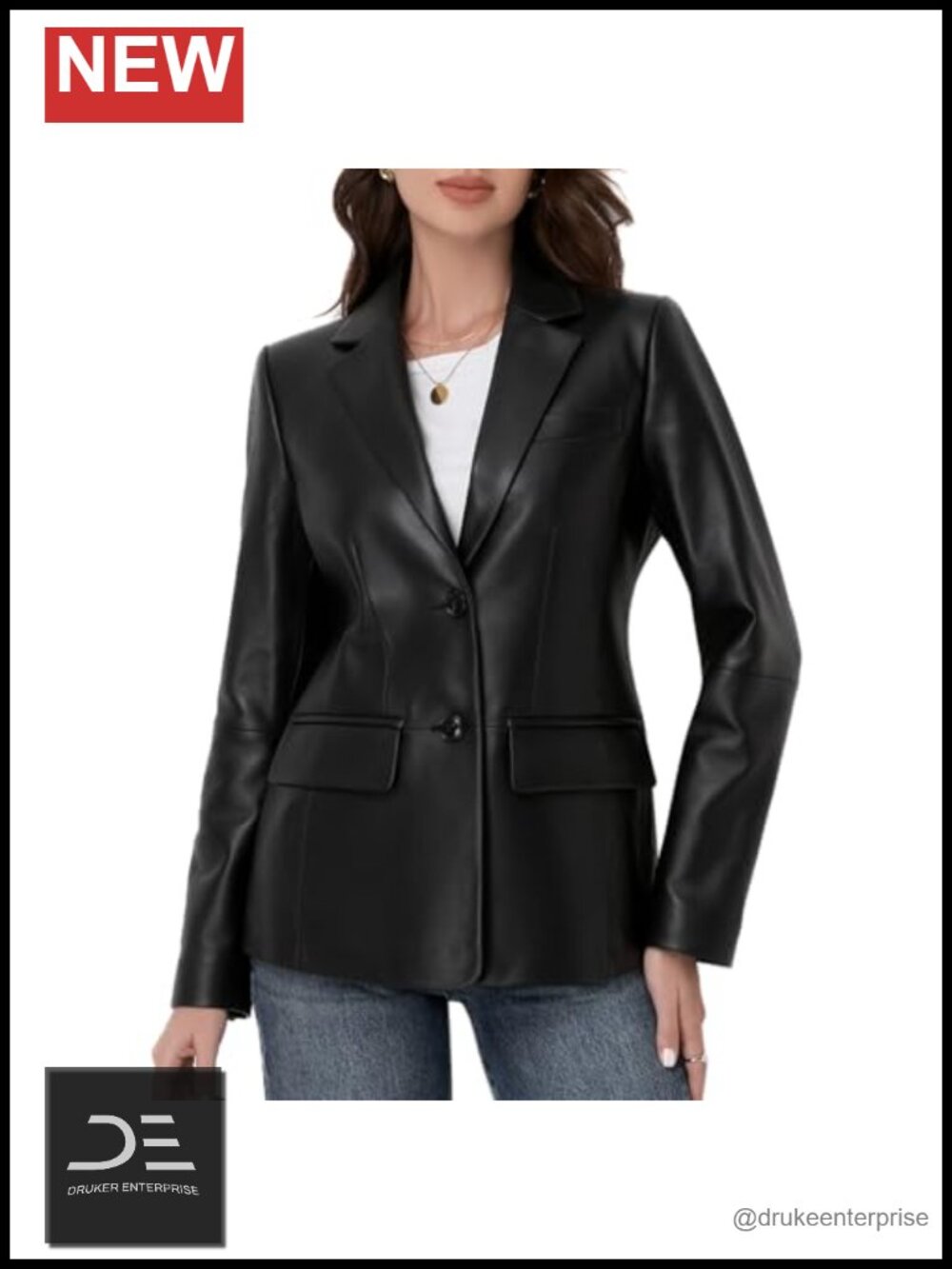 Lambskin Leather Blazer Jacket Women Button Front Long Sleeve